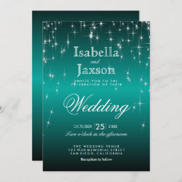 Elegante Aquamarine Star Lights Hochzeit Einladung