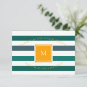 Elegante Aquamarine Streifen Monogram Dankeschön K (Stehend Vorderseite)
