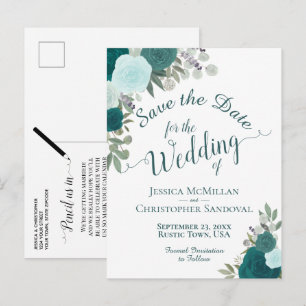 Elegante Aquamarine türkisfarbene Rose Hochzeit Si Ankündigungspostkarte