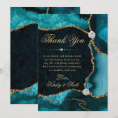 Elegante Aquamarine und Gold Glitzer Agate Wedding Dankeskarte (Vorne/Hinten)