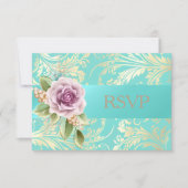 Elegante Aquamarine und Gold Lavender UAWG Floral RSVP Karte (Vorderseite)