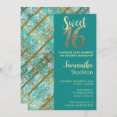 Elegante Aquamarine und goldene Einladung zum Gebu (Vorne/Hinten)