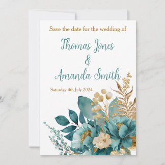 Elegante Aquamarine und goldene florale Save the D Save The Date