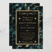 Elegante Aquamarine und goldene Rose Blumenmuster  Einladung (Vorne/Hinten)