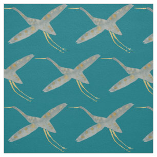 Elegante Aquamarine und graue Wasserfarbe Krane Vö Stoff