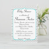 Elegante Aquamarine und graue Zickzack Babydusche Einladung (Stehend Vorderseite)