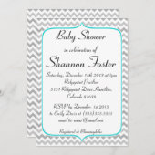 Elegante Aquamarine und graue Zickzack Babydusche Einladung (Vorne/Hinten)