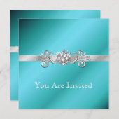 Elegante Aquamarine und Silberne Party Einladungen (Vorne/Hinten)