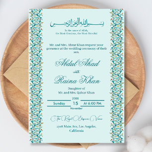 Elegante Aquamarine und Sky Blue Islamic Arabisch Einladung