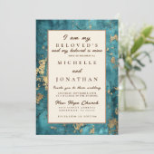 Elegante Aquamarine Verse Christliche Hochzeit Einladung (Stehend Vorderseite)