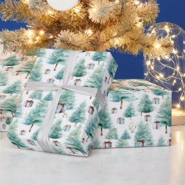 Elegante Aquamarine Wasserfarben Weihnachtsbäume m Geschenkpapier