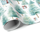 Elegante Aquamarine Wasserfarben Weihnachtsbäume m Geschenkpapier (Rolleneckpunkt)
