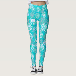 Elegante Aquamarine Winterschneeflocken Weihnachte Leggings