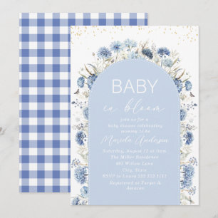 Elegante Aquarell-Baby in Blooom blaue Blumen   B Einladung