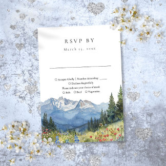 Elegante Aquarell-Berg-Wildblumen-Hochzeit RSVP Karte