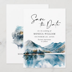 Elegante Aquarell-Berge-Wald-Hochzeit Save The Date