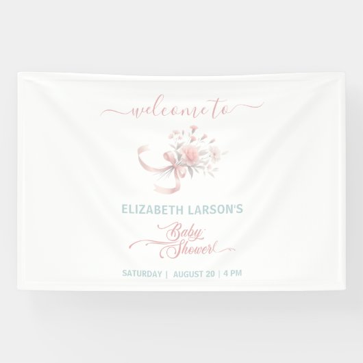 Elegante Aquarell Blume Bouquet Babydusche Banner (Horizontal)