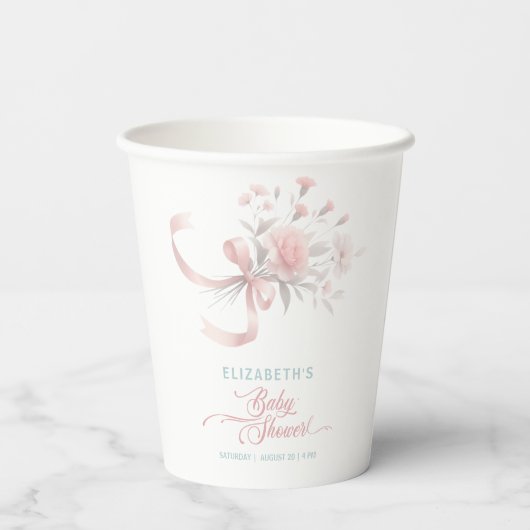 Elegante Aquarell Blume Bouquet Babydusche Pappbecher (Rückseite)