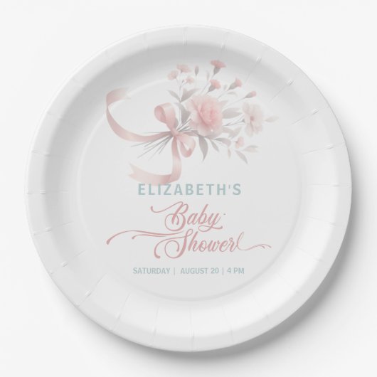 Elegante Aquarell Blume Bouquet Babydusche Pappteller (Vorderseite)