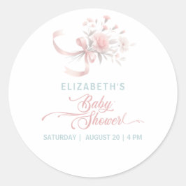 Elegante Aquarell Blume Bouquet Babydusche Runder Aufkleber