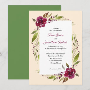 Elegante Aquarell-Blumen-Bordeaux-Hochzeit Einladung