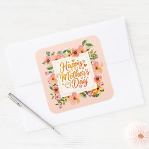 Elegante Aquarell-Blumen Frohen Muttertag Quadratischer Aufkleber