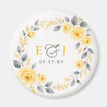 Elegante Aquarell-Blumen-Hochzeit in Gelb und Grau