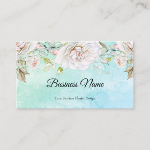 Elegante Aquarell-Blumen tealblau Rosa Weiß Visitenkarte
