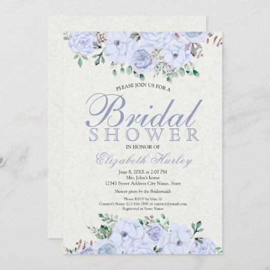 Elegante Aquarell Blumendusche Einladung (Vorne/Hinten)