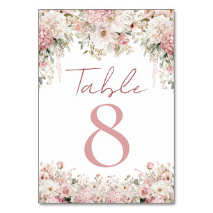 elegante Aquarell-Blumengarten rosa Hochzeit chic Tischnummer