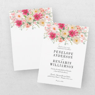 Elegante Aquarell-Blumenhochzeit in hellrosa Einladung