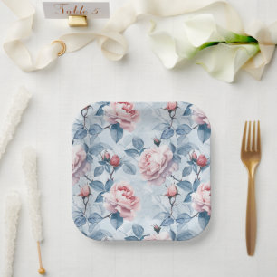 Elegante Aquarell-Blumenrose  Pappteller