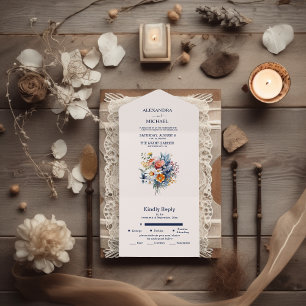 Elegante Aquarell Boho Florale Hochzeit All In One Einladung