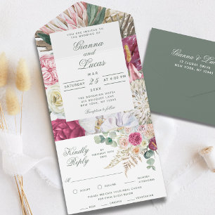 Elegante Aquarell Boho Florale Landhochzeit All In One Einladung