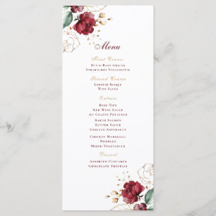 Elegante Aquarell-Bordeaux-Gold-Blumen-Herbst Menükarte