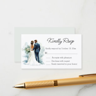 elegante Aquarell-Braut und Bräutigam RSVP Hochzei Begleitkarte