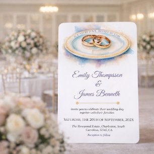 Elegante Aquarell-Goldrosen-Hochzeitsringe Einladung