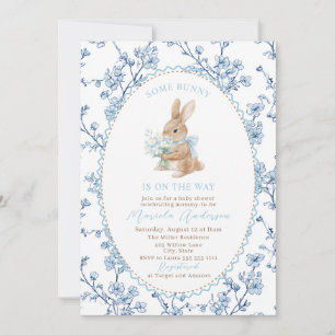 Elegante Aquarell-Hasen mit blauem Schleifchen Bab Einladung