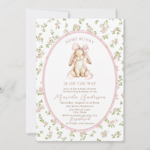 Elegante Aquarell-Hasen mit rosa Schleife Baby Sho Einladung