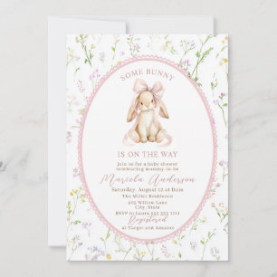 Elegante Aquarell-Hasen mit rosa Schleife Baby Sho Einladung