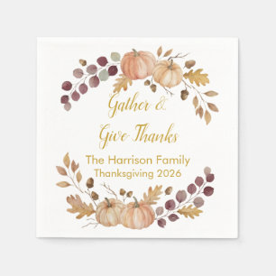 Elegante Aquarell-Herbst-Kürbis-Thanksgiving-Cus Serviette