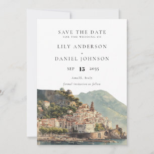 Elegante Aquarell-Hochzeit Amalfi Italien Save The Date