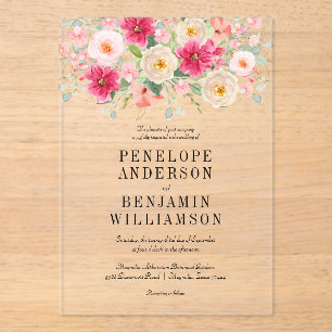 Elegante Aquarell-Hochzeit mit leuchtend rosa Blum Acryleinladungen