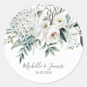 Elegante Aquarell-Hortensien-Rosen-Blumenhochzeit Runder Aufkleber
