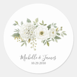Elegante Aquarell-Hortensien-Rosen-Blumenhochzeit Runder Aufkleber