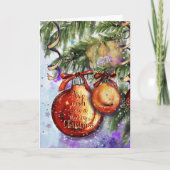 Elegante Aquarell-Kerze und Weihnachtsbaumschmuck Feiertagskarte (Vorderseite)