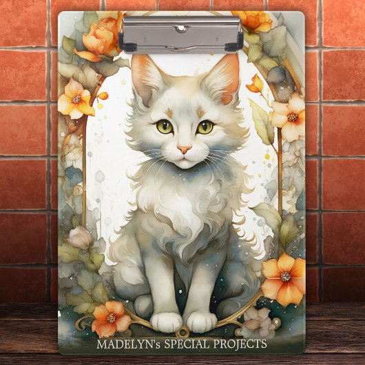 Elegante Aquarell Kitty Artistic Floral Clipboard Klemmbrett