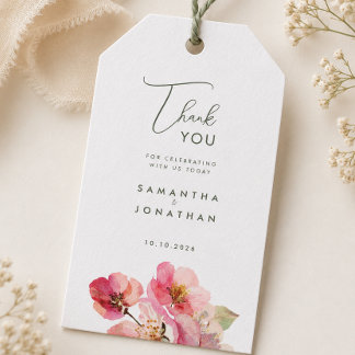 Elegante Aquarell-Korallenrosa-Blumenhochzeit Geschenkanhänger