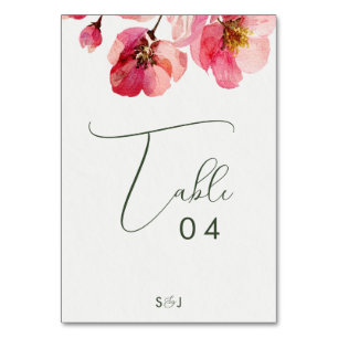 Elegante Aquarell-Korallenrosa Blumenhochzeit Tischnummer