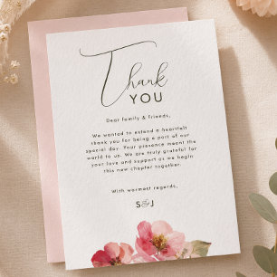 Elegante Aquarell-Korallenrosa-Floral-Hochzeit Dankeskarte